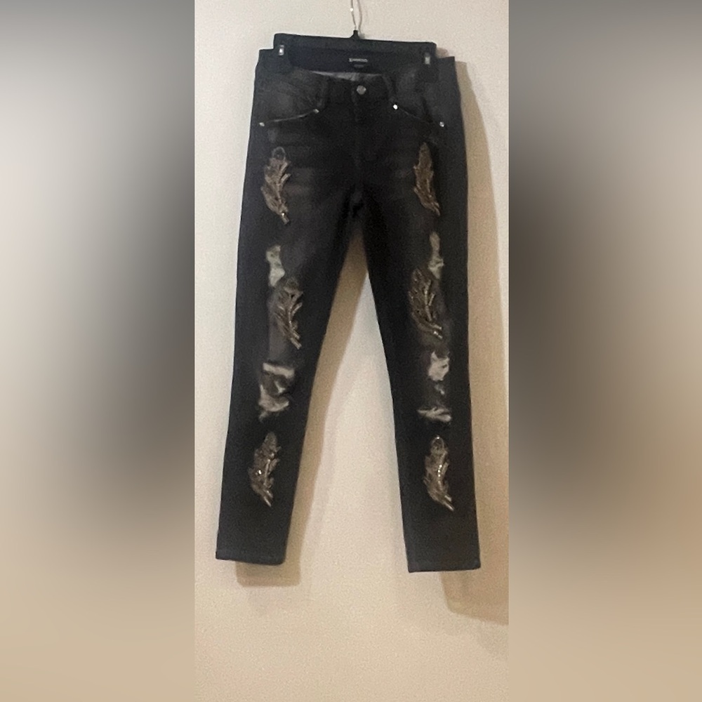 bebe Black Skinny Jeans with rhinestones